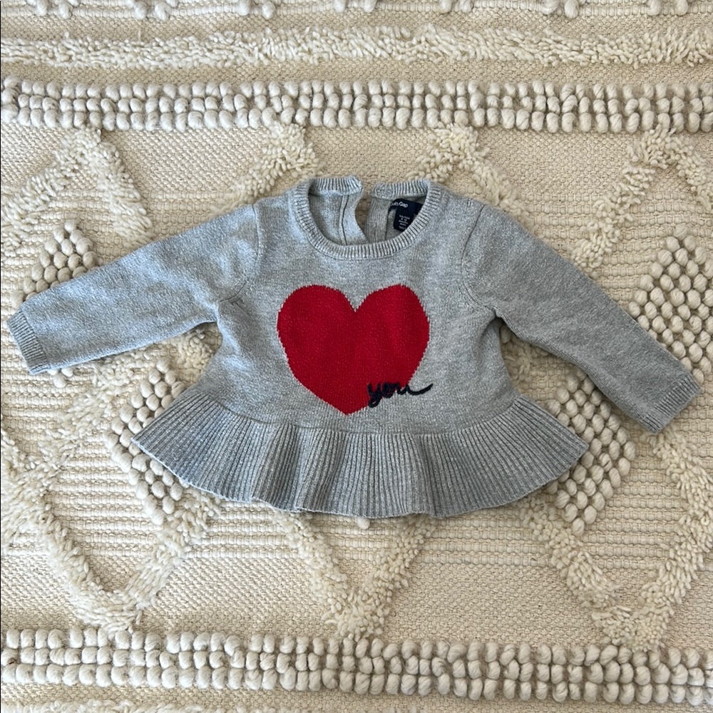 Gray Knit Sweater with Red Heart